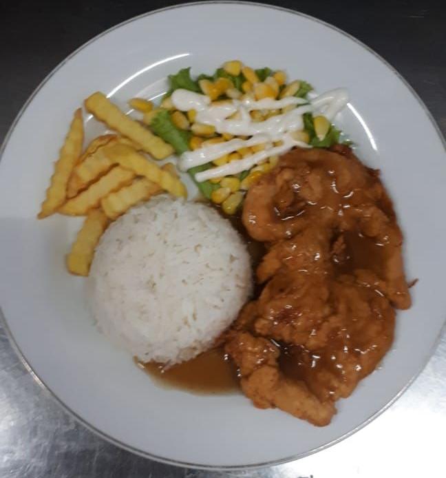 Crispy Chicken Steak with rice