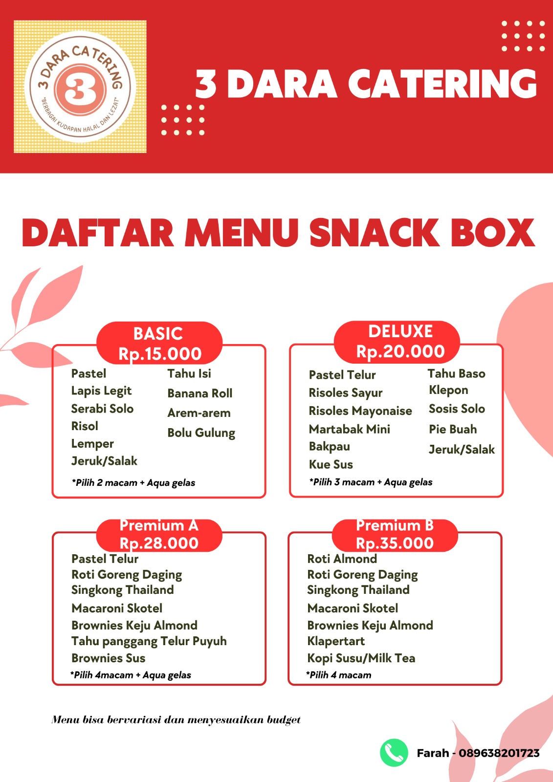 SNACK BOX 3 DARA CATERING - REGULER