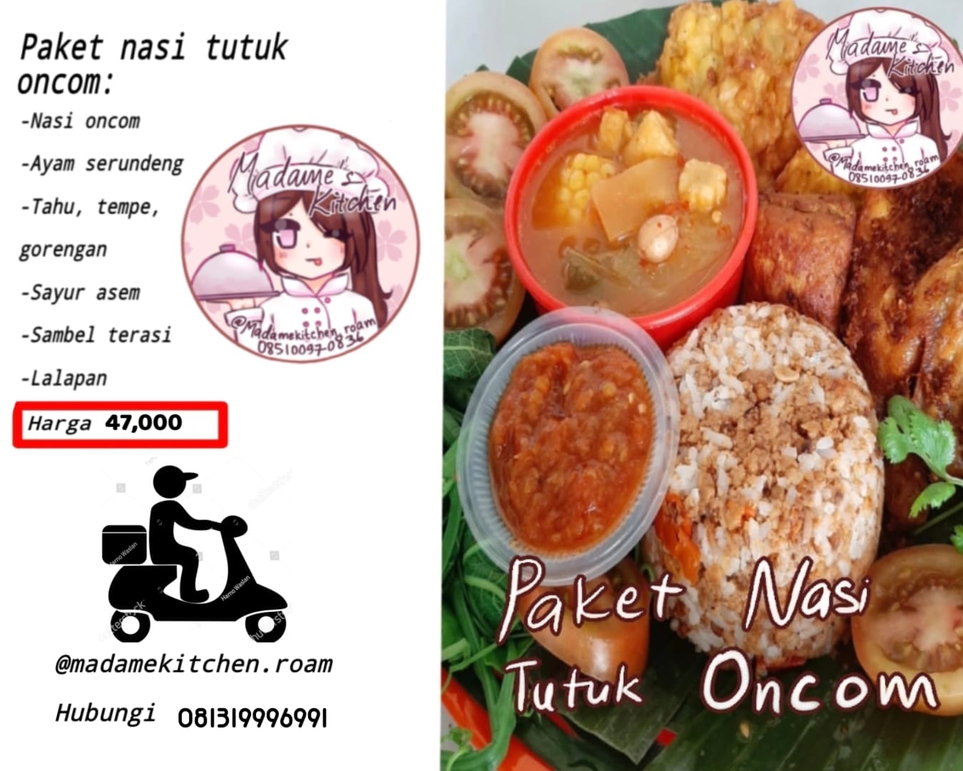 MENU PAKET NASI TUTUK ONCOM MADAME'S KITCHEN