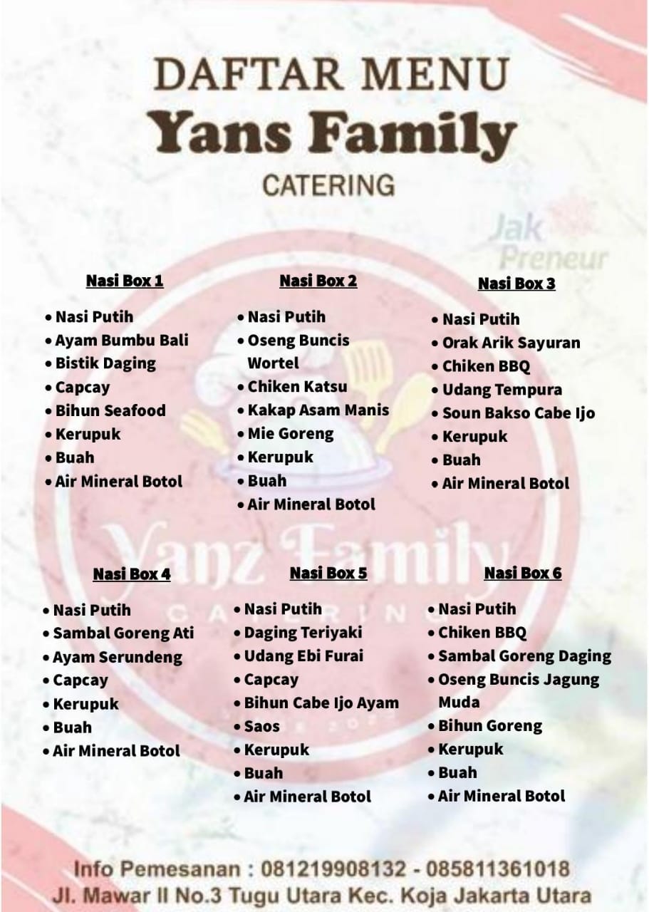 Menu Yanz Family Catering