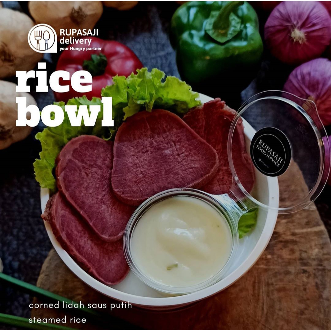 Rice Bowl Corned Lidah Saus Putih