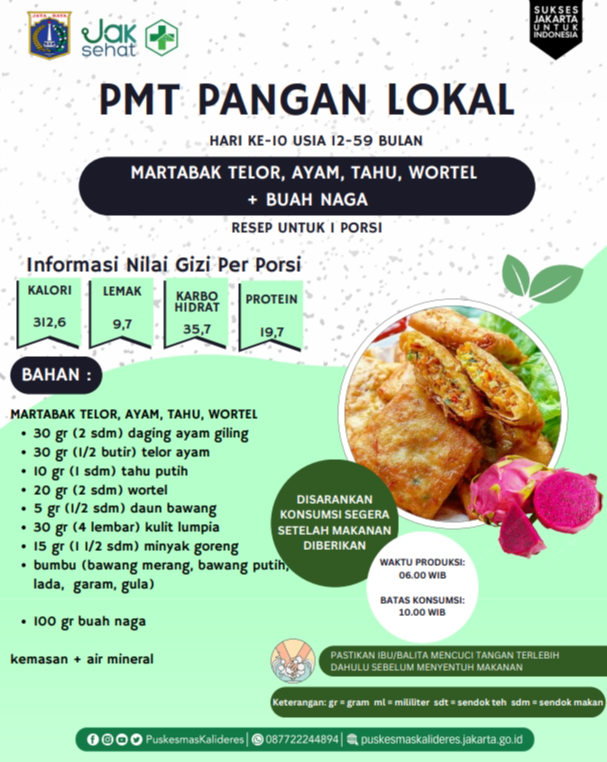 MARTABAK TELUR, AYAM,TAHU,WORTEL + BUAH NAGA MENU PMT LOKAL USIA 12-59 BULAN