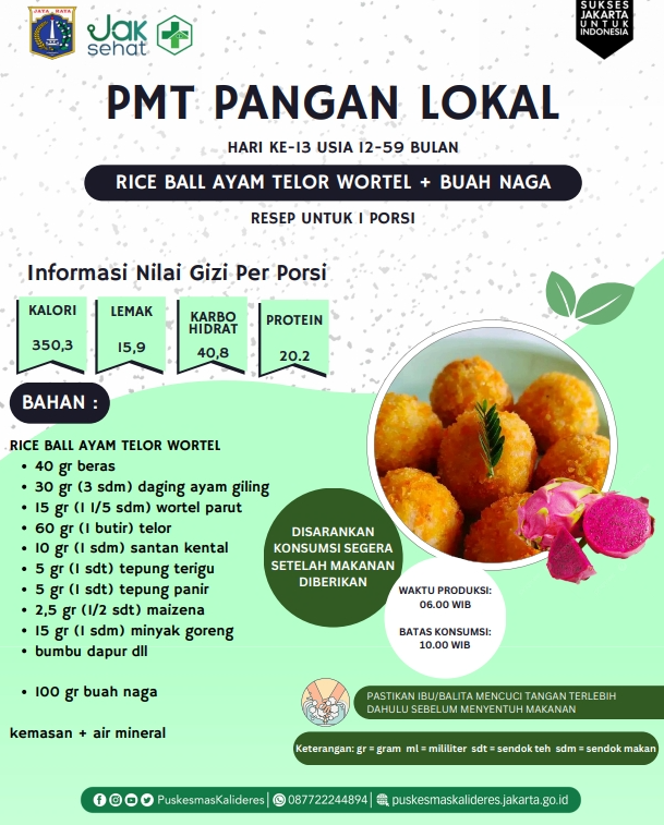 RICE BALL AYAM TELUR WORTEL + BUAH NAGAMENU PMT LOKAL USIA 12-59 BULAN