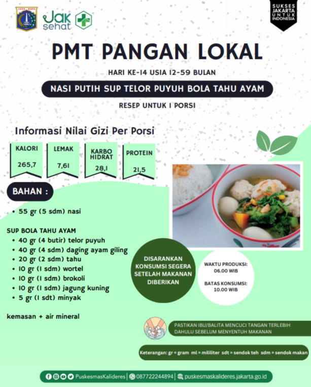NASI PUTIH SUP TELOR PUYUH BOLA TAHU AYAM MENU PMT LOKAL USIA 12-59 BULAN