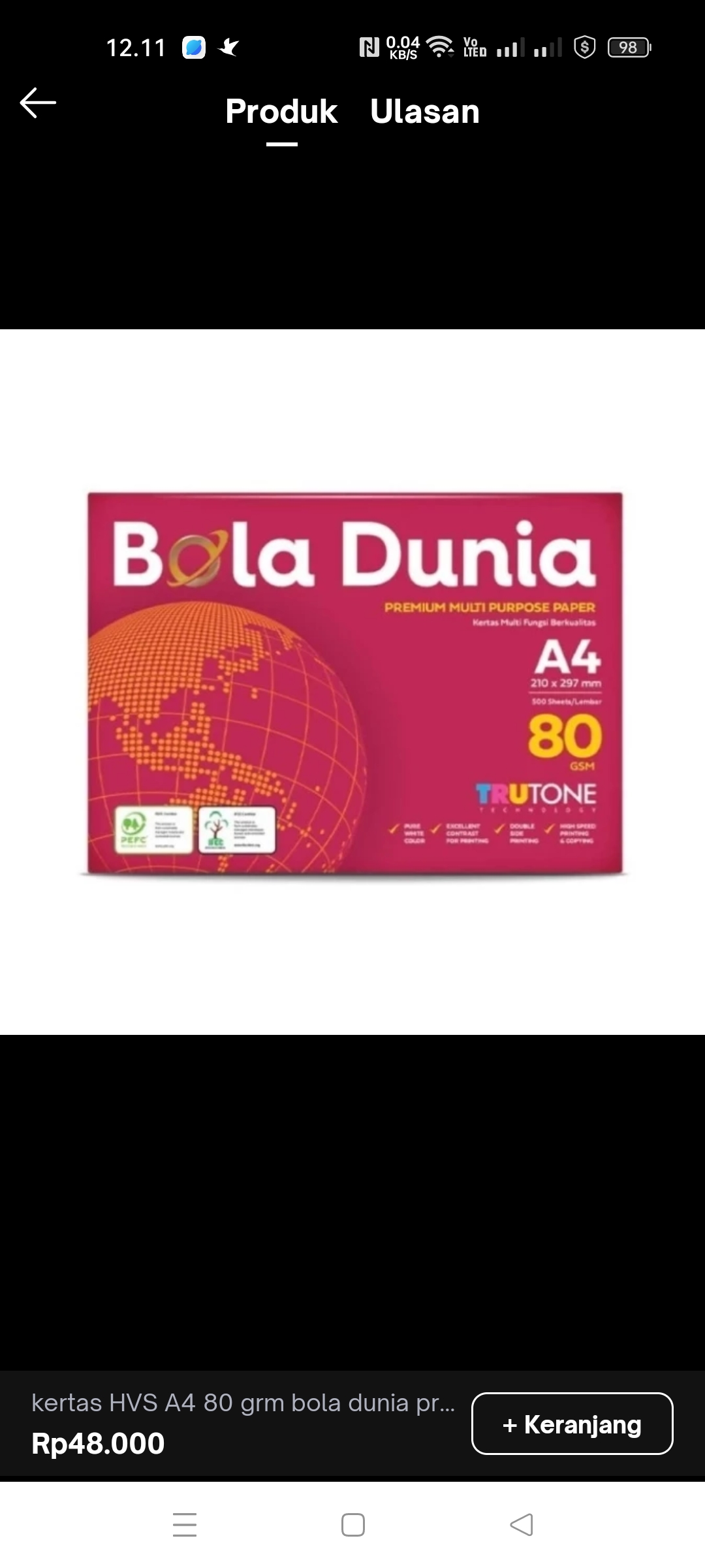 Kertas Hvs A4 80 gr Merek Bola Dunia