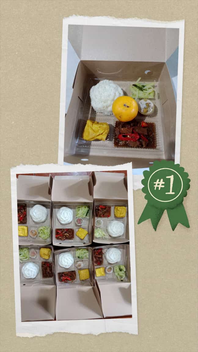 Paket nasi kuning ayam serundeng