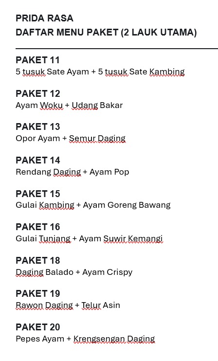 Pilihan menu 2 lauk no 11 - 20