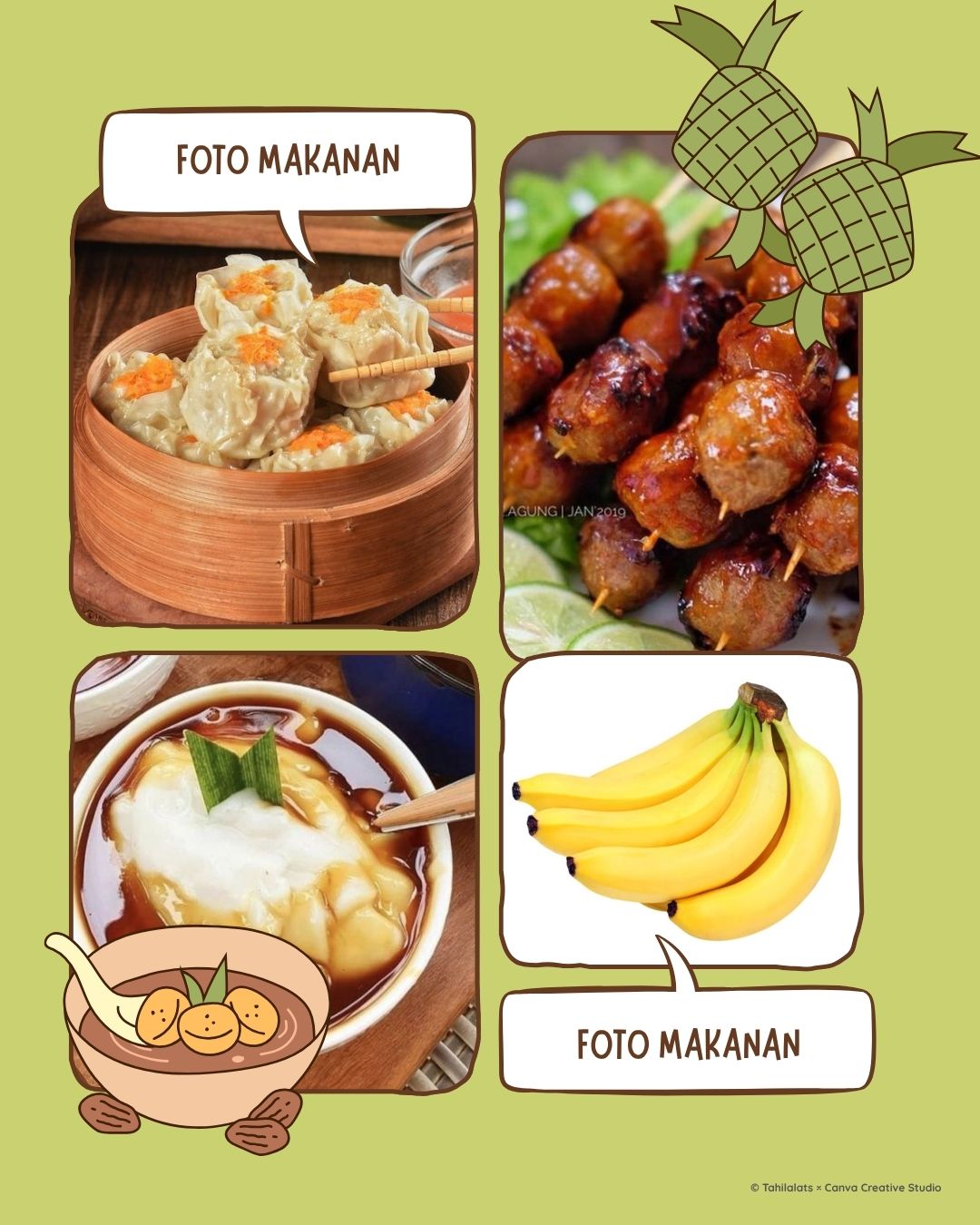 Menu Paket 3 Posyandu - Dimsum Ayam, Sate Bakso Ayam, Bubur Sumsum dan Buah