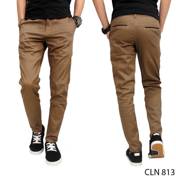 Celana Chino Pria Slim Fit Panjang CLN 718 - Hitam,  Bisa Custom Sesuai Pesanan