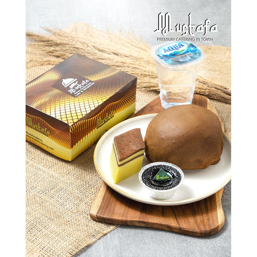 Snack Box Mustafa A (Talam Singkong, Roti Bun/Buah, Choco Lava, Air MIneral)
