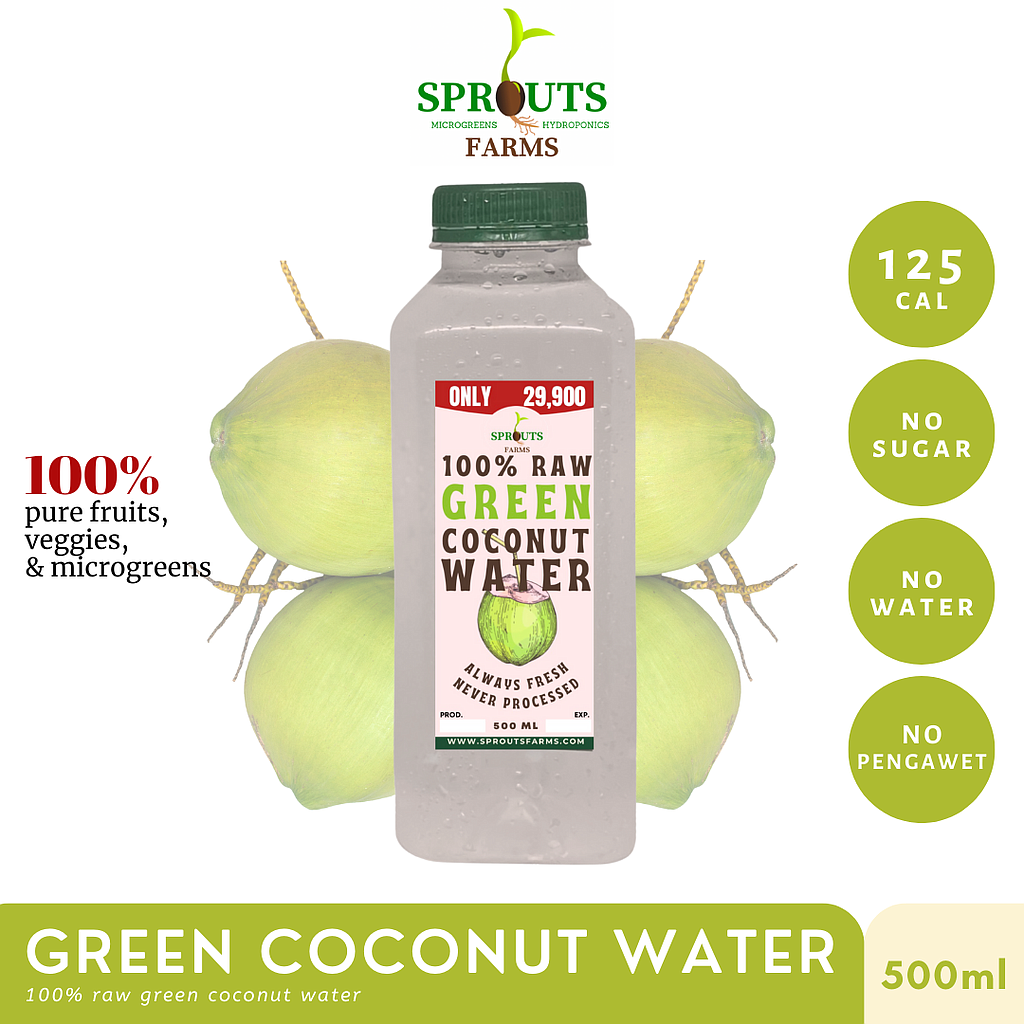 Sprouts Farms 100% Raw GREEN Coconut Water 500ml Air Kelapa Ijo Murni