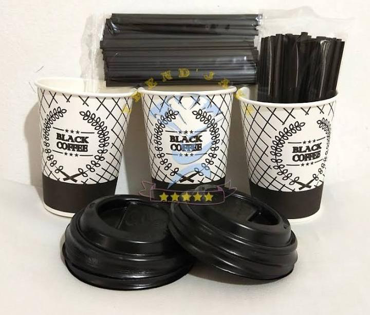 Gelas kopi kertas+sedotan