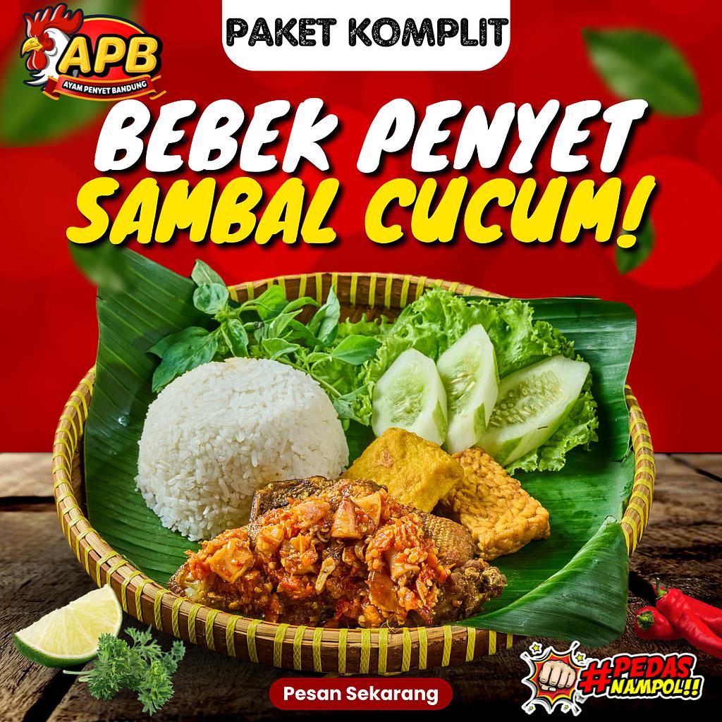 Nasi Box Komplit Nasi Timbeul Bebek Penyet Sambal Cucum