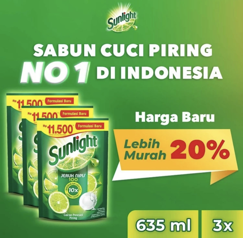 ￼Sunlight Sabun Cuci Piring Jeruk Nipis Refill 635mL