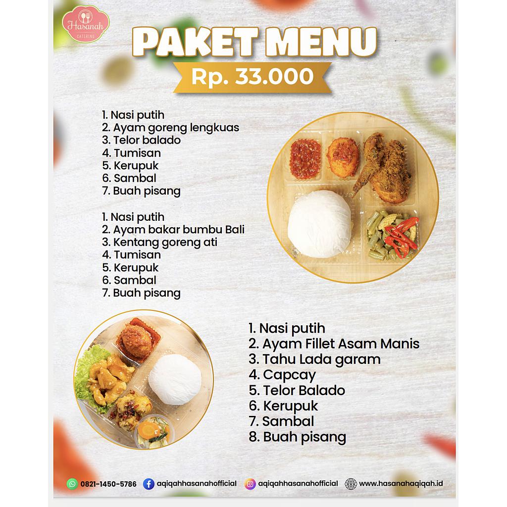Paket Menu Hasanah Catering Harga 33 Ribu