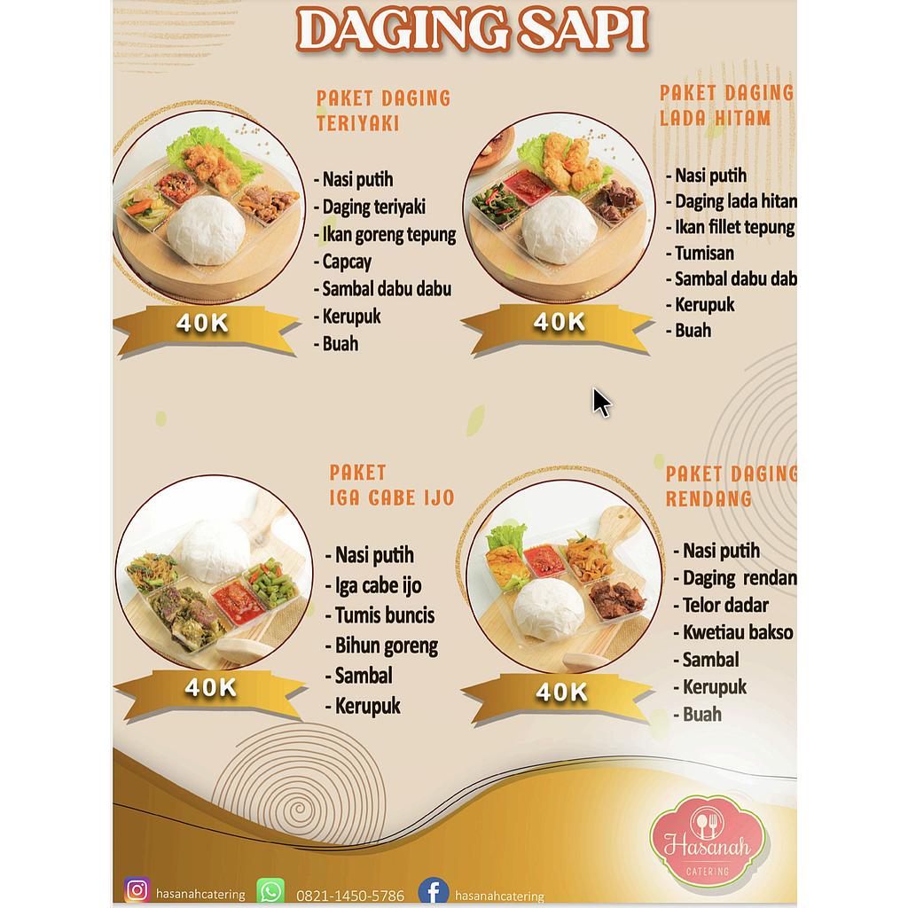 Paket Menu Hasanah Catering Daging Sapi